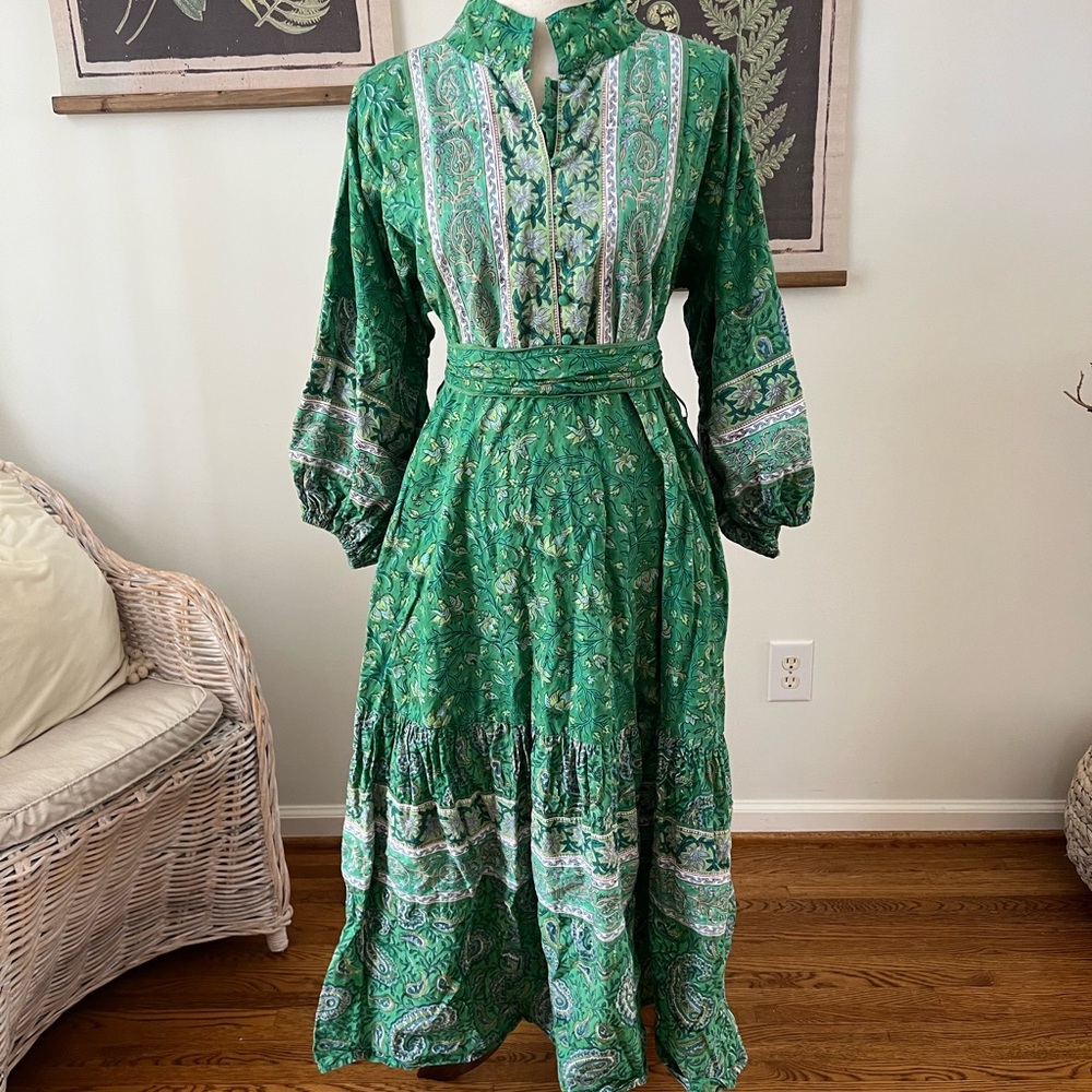 Sue Sartor Flounce | Green Dress | Size XLarge